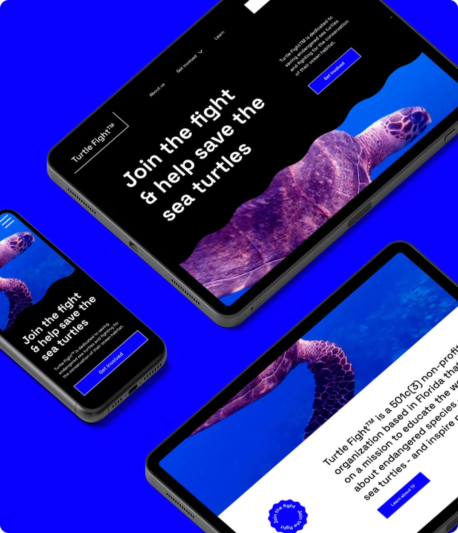 Turtle Fight is a responsive website that allows users to get involved with and donate towards sea turtle conservation